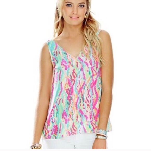 Lilly Pulitzer Tops - Lilly Pulitzer Cipriani Dripping in Jewels Silk Tank XS